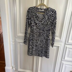 Susana Monaco Black and White Patterned Long Sleeve Dress